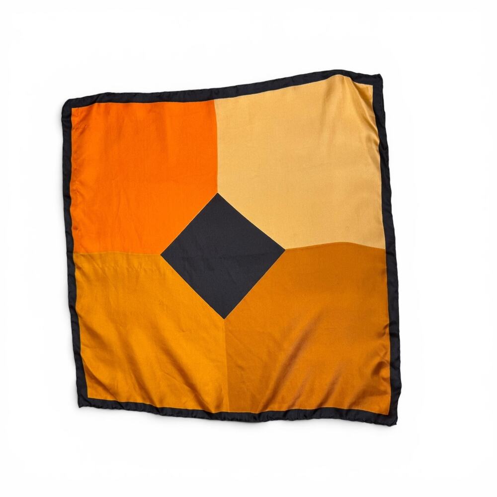 Ashear Silk Vintage Pocket Square Scarf Hand Rolled in Italy Orange Black 18 in